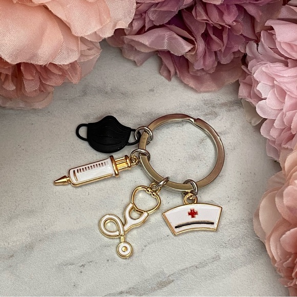 Nurses Keychain with Stethoscope, Nurses Cap & Black Face Mask - Picture 5 of 16